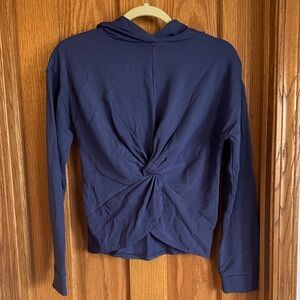 Elegant Blue Twist-Front Hoodie